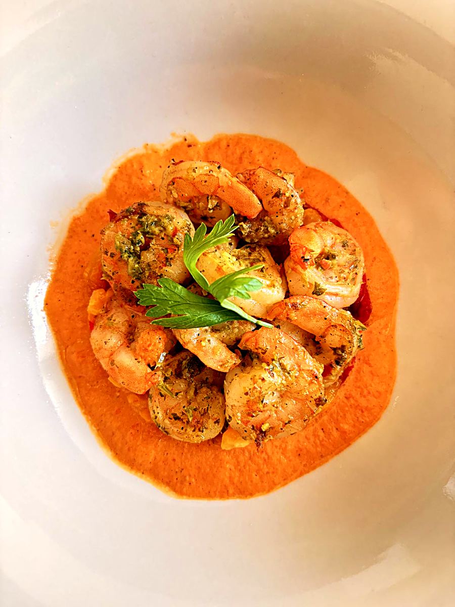 Crevettes sauce poivron